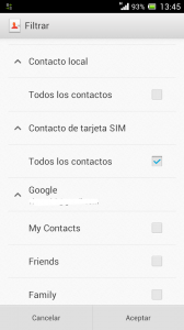 Filtrar agenda Android y contactos de tarjeta SIM