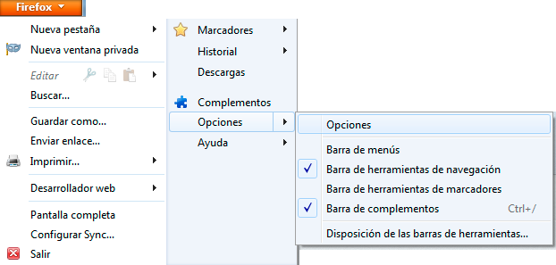 Opciones FireFox