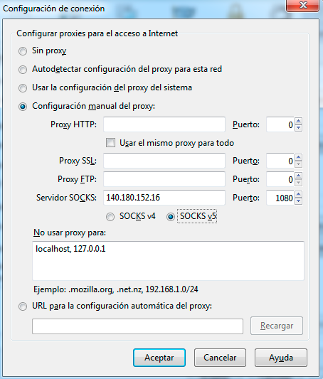 Configurar proxy SOCKS en FireFox