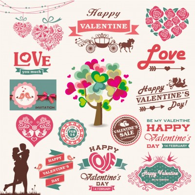 Romantic Valentine Retro Labels And Decor Vector