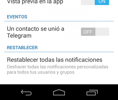 Telegram desactivar notificacion nuevo contacto