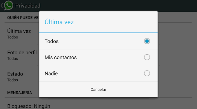 Ocultar última conexión en WhatsApp para Android