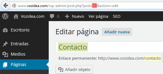 Identificador de página WordPress