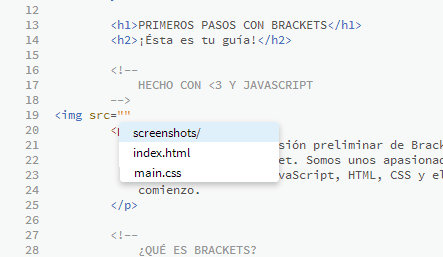 Brackets muestra las rutas de archivos automáticamente