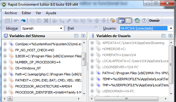 RapidEE editor de variables de entorno para Windows