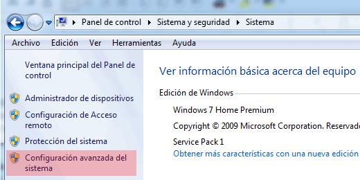 Acceder al editor de variables entorno en Windows 7