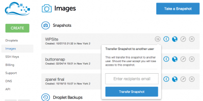 DigitalOcean transferir snapshot