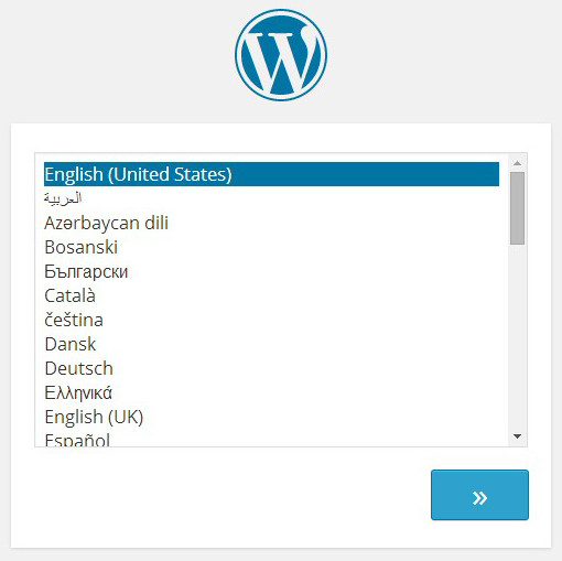 WordPress pantalla de selección de idioma