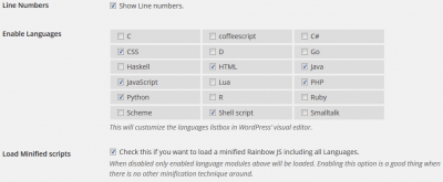 Wordpress Rainbow Hilite opciones