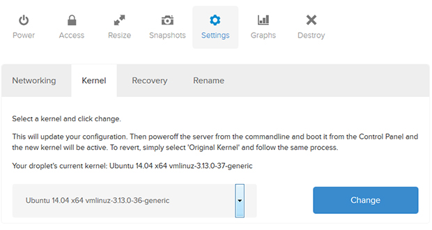 Cambiar kernel de droplet