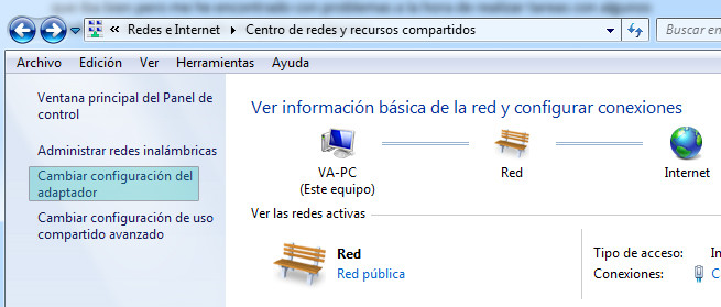 Configuración de adaptador de red en Windows 7