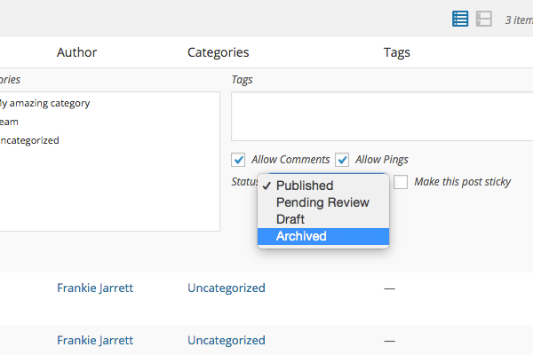 Archived post status WordPress plugin