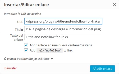 Plugin para añadir enlaces nofollow y título a WordPress