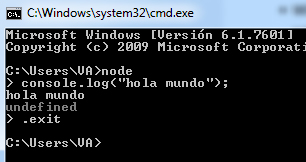 Ejemplo terminal Node.js en Windows