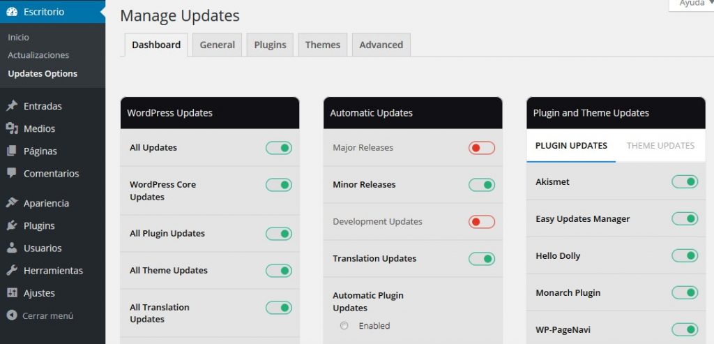 plugin wordpress easy updates manager