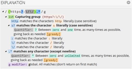 regex101 explicación de la expresión regular