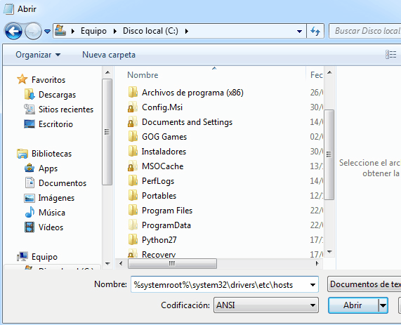 Abrir archivo hosts en el Bloc de notas con permisos de administrador en Windows