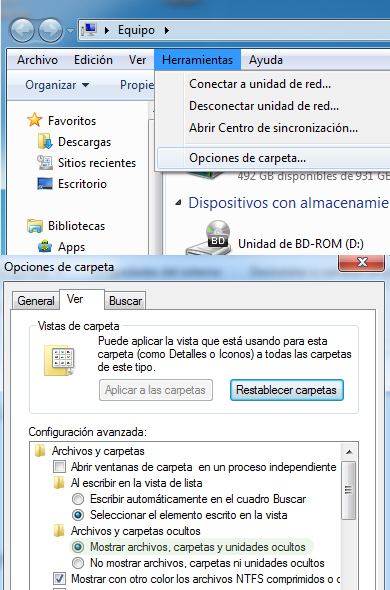 mostrar archivos ocultos en windows