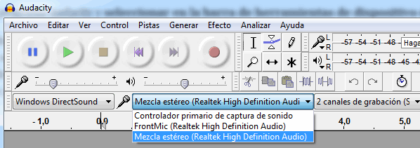 Mezcla estereo Audacity