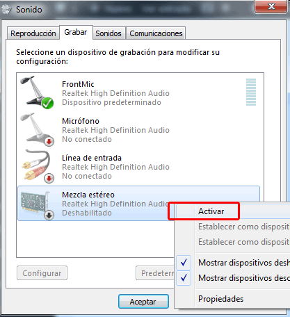 Activar mezcla estereo en Windows