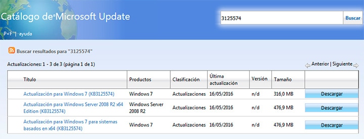 catálogo de microsoft update