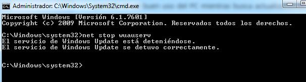 detener servicio windows update