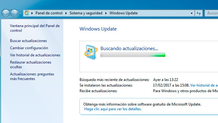 windows 7 buscando actualizaciones tarda mucho