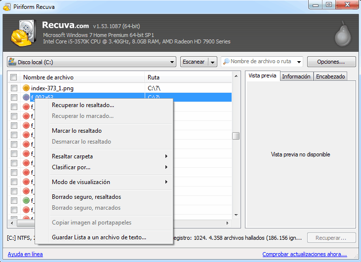 Recuva recuperar archivo