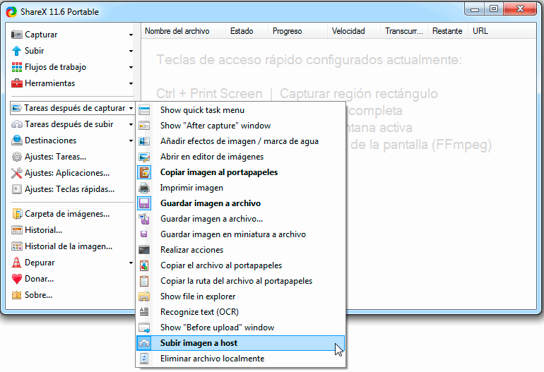 Subir imagen a host con ShareX