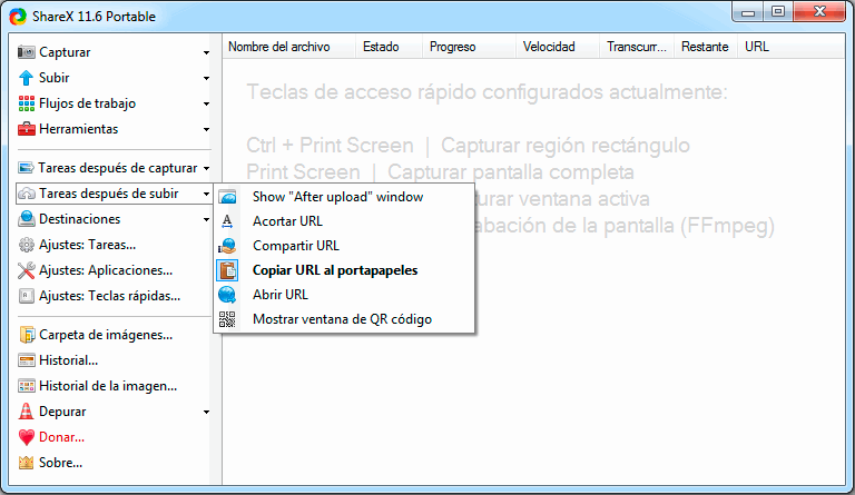 Tareas después de subir ShareX