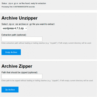 Unzipper, script PHP para comprimir y descomprimir ficheros zip, gz y ...