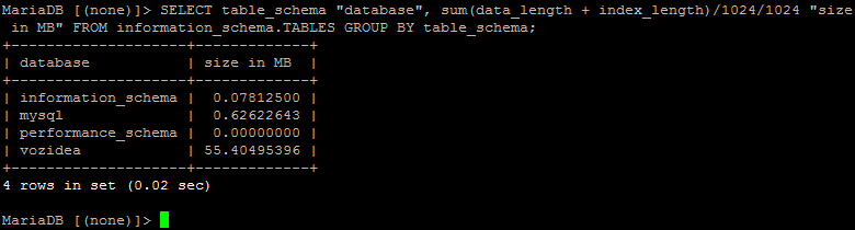 tamaño base de datos MySQL