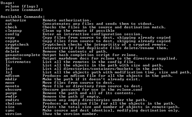 rclone comandos shell