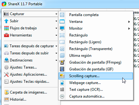 captura con scroll sharex