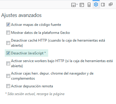 Desactivar javascript temporalmente en FireFox