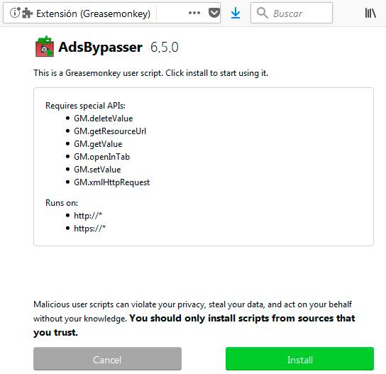 instalar adsbypasser greasemonkey firefox
