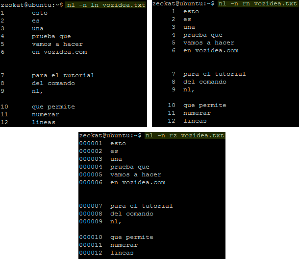 alinear numeración en comando nl