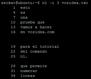 comando nl numeración incremental