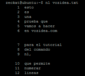 comando nl numerar lineas en linux