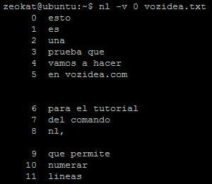 establecer valor inicial de numeración nl