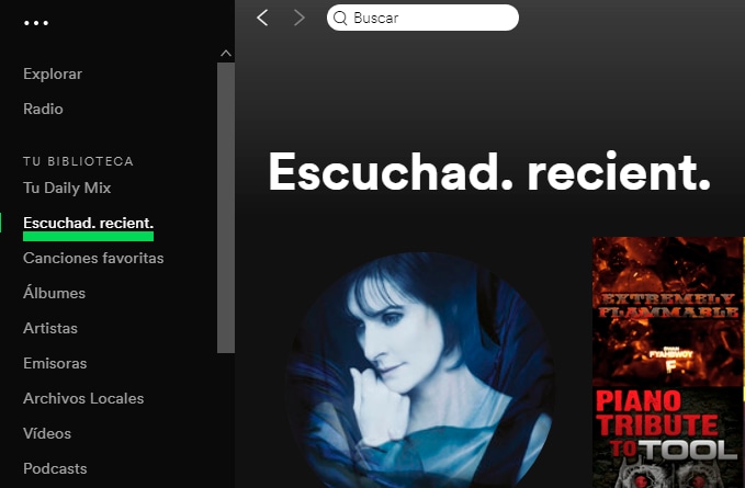 escuchado recientemente en spotify