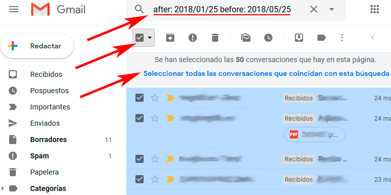 marcar mensajes por fecha gmail