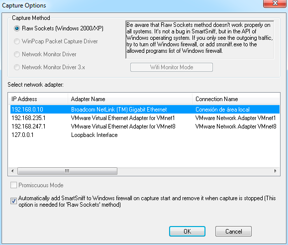 modos de captura de paquetes smartsniff