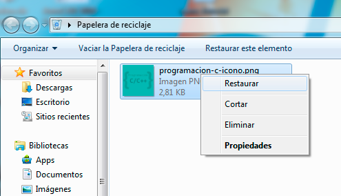restaurar archivo papelera reciclaje windows