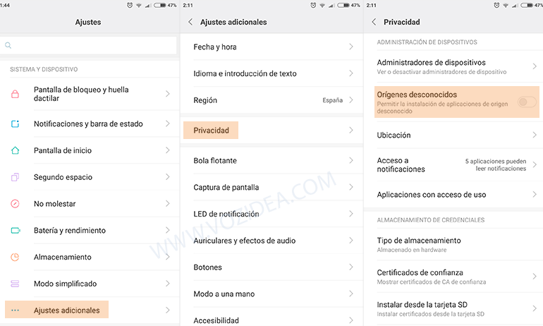 activar origenes desconocidos miui