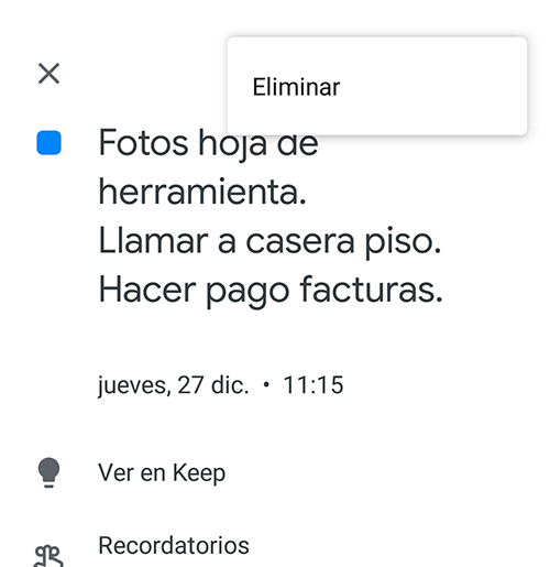 eliminar recordatorio google calendar