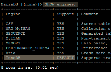 show engines mysql mariadb