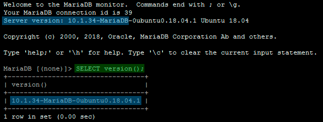 ver version mariadb mysql