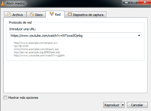 reproducir video de youtube con VLC