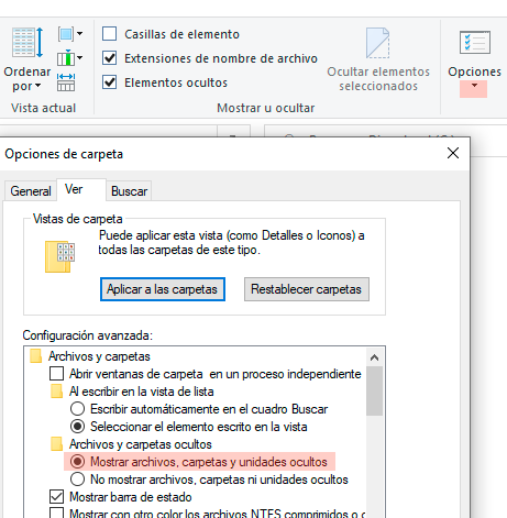 Mostrar archivos ocultos Windows 10